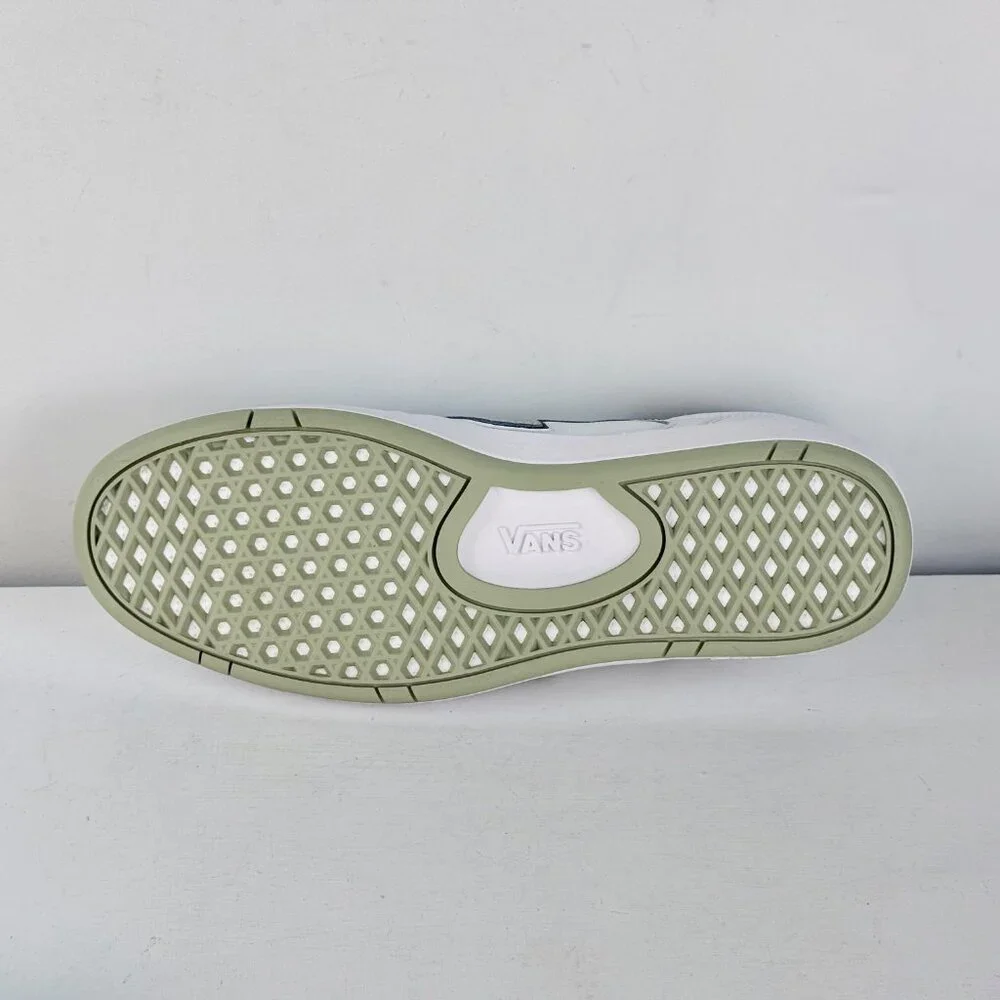 Men's 11 - VANS Lowland CC Leather Skate Shoes - White Light Green - 721356